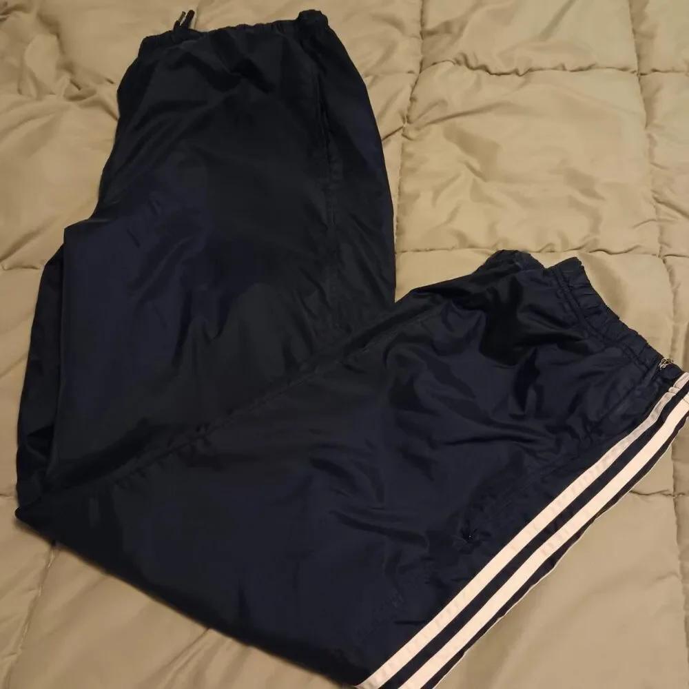 Adidas Mens Large Vintage Blue Windbreaker Track Pants 2004 Zipper Legs 3 stripe